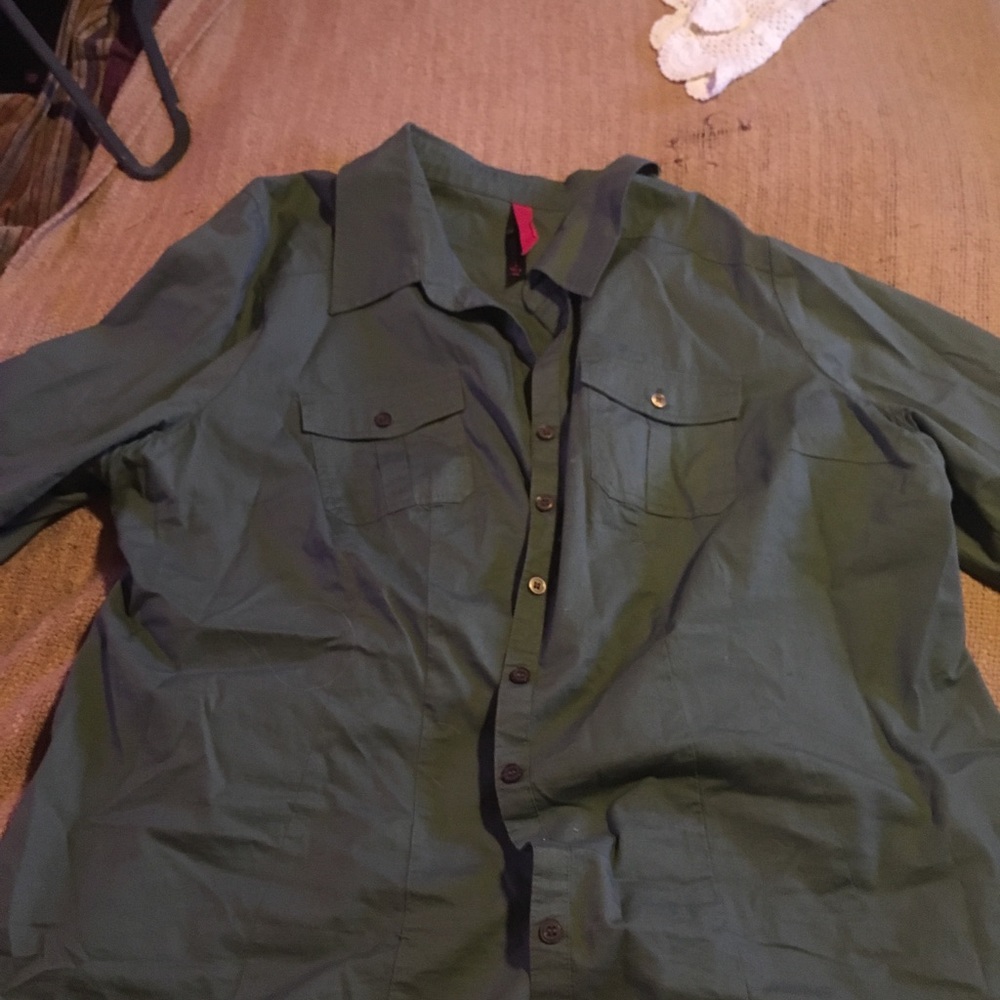 Khaki green button down